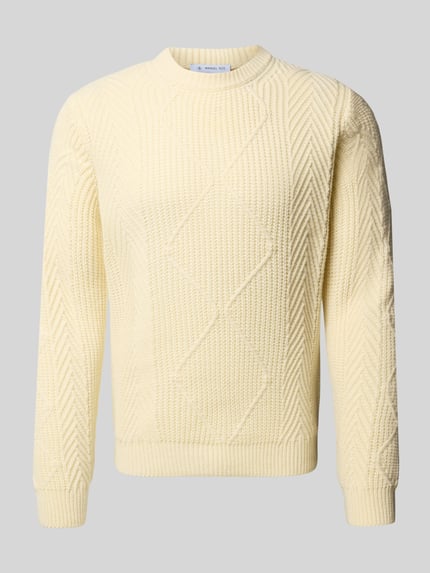 Manuel Ritz Strickpullover mit Zopfmuster und Rundhalsausschnitt Weiss 2
