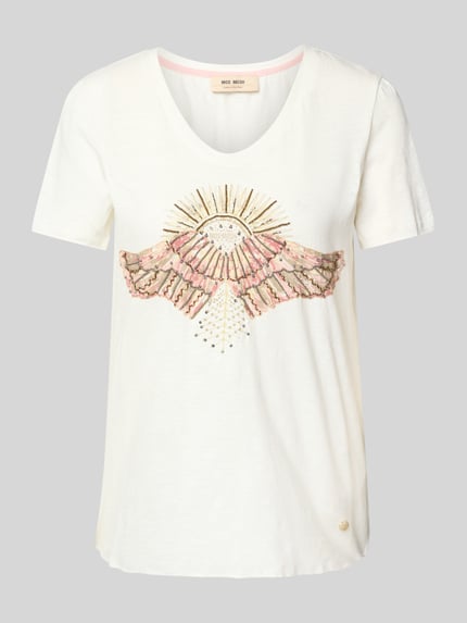 MOS MOSH T-Shirt mit geripptem V-Ausschnitt Modell 'Nadine' Offwhite 2