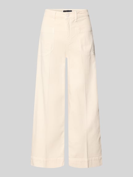 Produktfoto, cremefarbene Wide Leg Jeans mit aufgesetzten Taschen, Modell 'MIRU' von Raffaello Rossi, Baumwoll-Mix mit Leinen-Anteil.