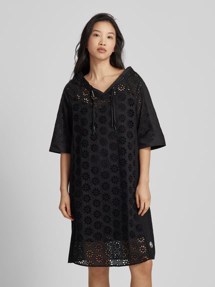 Marc Cain Knielange jurk met broderie anglaise Zwart - 4