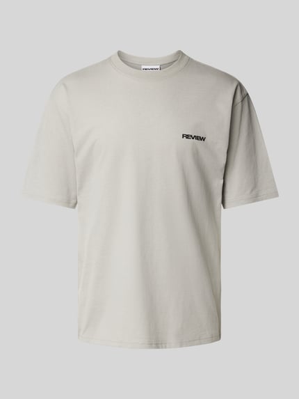 Produktfoto, Relaxed Fit T-Shirt aus reiner Baumwolle von REVIEW, helles kurzärmeliges Shirt mit Logo-Stickerei, glatte Textur