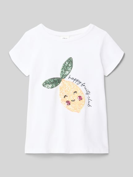 Produktfoto, A-Linien T-Shirt aus reiner Baumwolle von s.Oliver RED LABEL, Kinder T-Shirt, Optik: Unifarben, Passform: A-Linie, Pailletten-Motiv, Rundhals, Kurzarm, Materialverarbeitung: Jersey