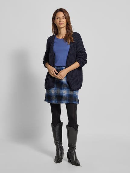 ICHI Minirok in all-over look, model 'WOOLY CHECK' Marineblauw - 1