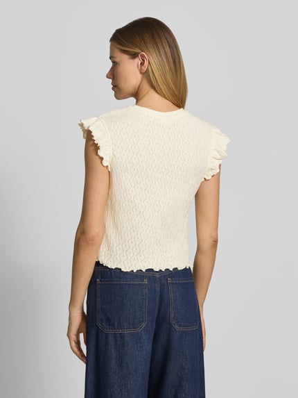 Jake*s Casual Gebreid shirt met ronde hals en golvende zoom Beige - 5