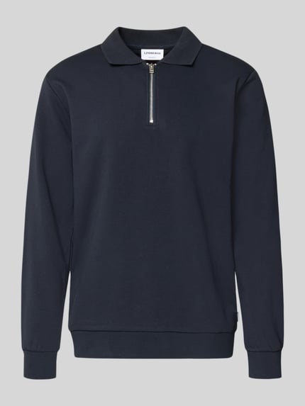 Produktfoto, Sweatshirt mit Polokragen und Reißverschluss von Lindbergh in Dunkelblau, Baumwoll-Mix, Regular-Fit, glatte Textur