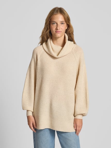 ONLY Sweter z golfem w kroju loose fit z dodatkiem wełny Model 'WHITNEY' Écru melanż 4