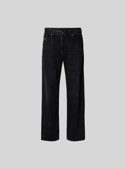 Produktfoto, Loose Fit Jeans mit Lyocell-Anteil von Diesel, czarne, mieszanka bawełny i lyocellu, krój loose fit, 5 kieszeni, detal z logo, długość wewnętrzna nogawki 76 cm, szerokość w rozmiarze 32/32: 43 cm