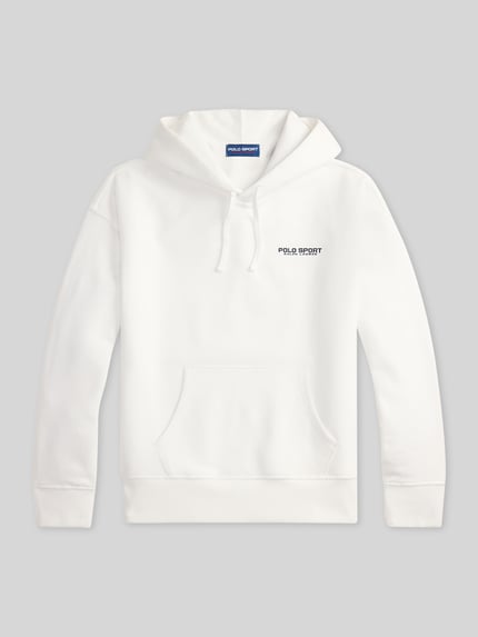 Produktfoto, Relaxed Fit Hoodie aus Baumwoll-Mix von Polo Ralph Lauren in Weiß, unifarben, Label-Schriftzug, Kängurutasche, Sweatstruktur