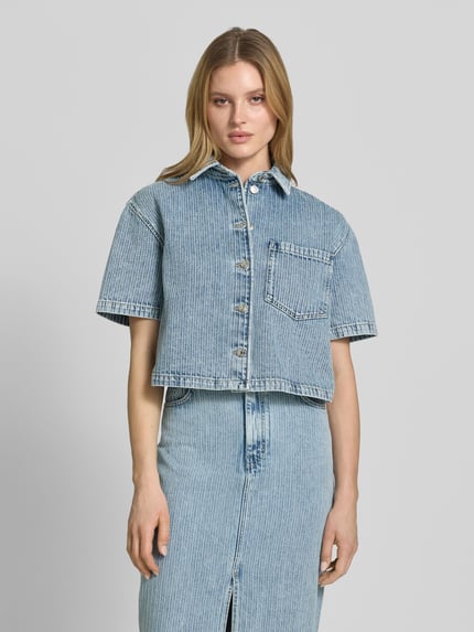 HUGO relaxed fit blouse met korte mouwen van denim Lichtblauw - 4