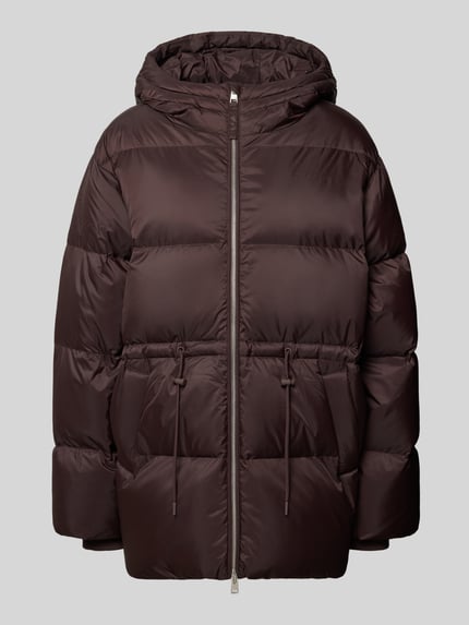 Produktfoto, Jacke mit Kapuze und Zweiwege-Reißverschlus od Closed w kolorze ciemnobrązowym, prosty krój, trok w talii, wpuszczane kieszenie, rękawy z dzianinowymi zakończeniami, długość tyłu w rozmiarze S: 77 cm, szerokość ramion w rozmiarze S: 53 cm, szerokość klatki piersiowej w rozmiarze S: 62 cm, długość rękawów w rozmiarze S: 63 cm