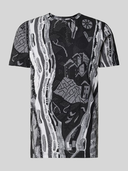 Carlo Colucci T-shirt met geribde ronde hals Antraciet gemêleerd - 2