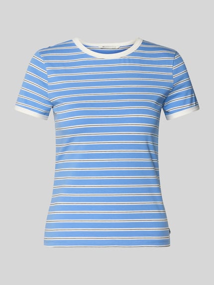 Produktfoto, Regular Fit T-shirt uit katoenmix van Tom Tailor Denim, meerkleurige look met gestreept motief, jersey textuur