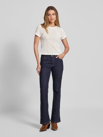 Jake*s Collection T-shirt met structuurmotief Ecru - 1