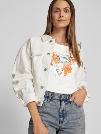 GUESS T-Shirt mit Label- und Motiv-Print Modell 'TROPICAL TRIANGLE' Offwhite 3
