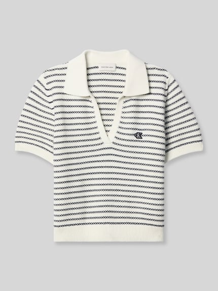 Calvin Klein Jeans Regular Fit Poloshirt aus Baumwoll-Mix in Strick-Optik Beige 2