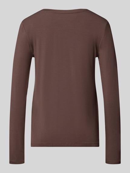 Produktfoto, Regular Fit Pyjama-Oberteil aus elastischem Material-Mix von SCHIESSER, braune Farbe, glatte Textur, langer Ärmel, Rundhalsausschnitt