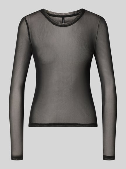 Produktfoto, zwart shirt met lange mouwen van transparante stof en ronde hals, Slim Fit Langarmshirt met Rundhalsausschnitt model 'LOVA' van VERO MODA, Dames