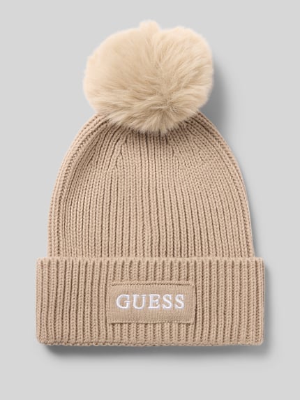 GUESS Mütze mit Fellbommel Taupe 1