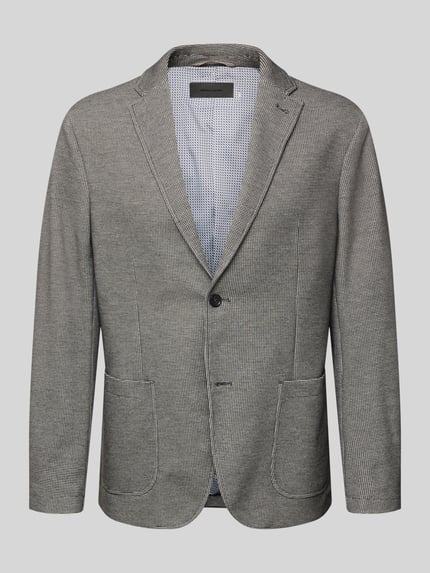 Produktfoto, Slim Fit 2-Knopf-Sakko mit Strukturmuster van Pierre Cardin, grijs, reverskraag, opgestikte zakken, stretchmateriaal.