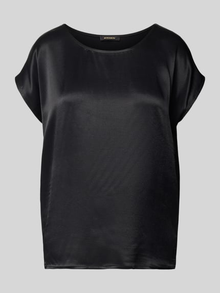Produktfoto, T-Shirt met boothals van MORE & MORE voor dames, effen zwart, losse pasvorm, Viscose-Elastaan-mix, 64 cm ruglengte.
