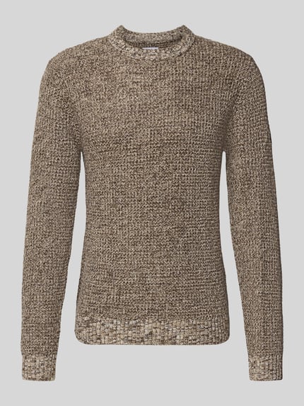 Produktfoto, Strickpullover mit gerippten Abschlüssen Modell 'LIAM' von Jack & Jones in meliertem Braun, Material-Mix, Regular Fit, Rundhalsausschnitt