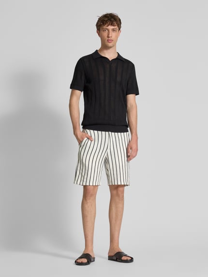Selected Regular fit bermuda met structuurmotief, model 'BRODY' Offwhite - 1