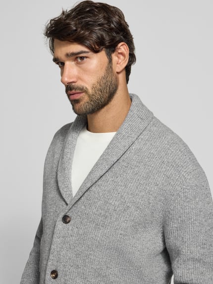 Profuomo Cardigan aus Woll-Mix mit Schalkragen Hellgrau 3