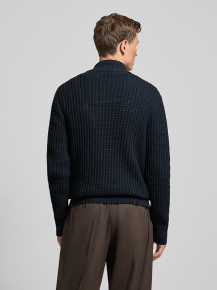 Selected Bluza o kroju regular fit z kołnierzem i fakturą wafla model ‘TOM’ Granatowy 5