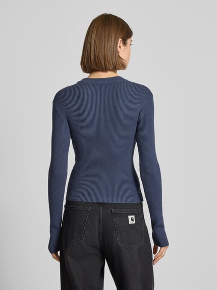 PIECES Slim fit gebreide pullover van viscosemix, model 'MIRA' Metallic blauw - 5
