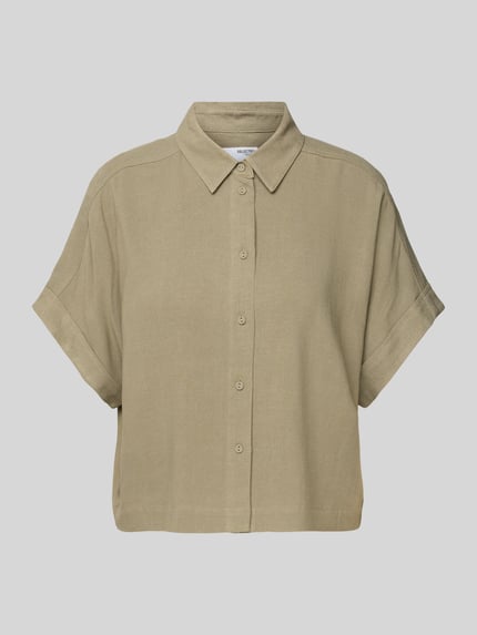 Selected Relaxed fit blouse van een mix van viscose en linnen, model 'VIVA' Olijfgroen - 2