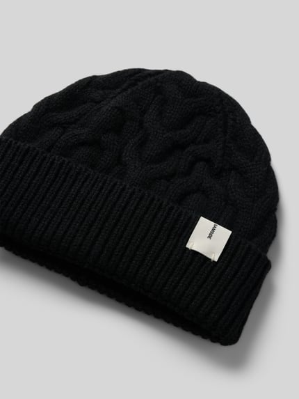 Productfoto, Mütze aus Woll-Mix Modell 'FLOKI' van Samsøe Samsøe met gemengd wollen materiaal, kabelpatroon, brede omslag, labelpatch
