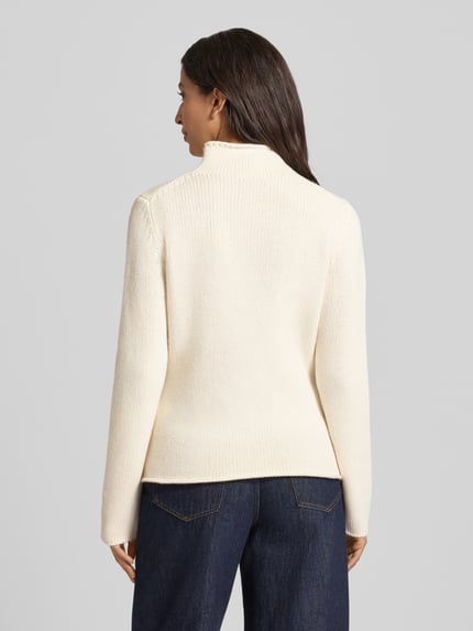 Fynch-Hatton Strickpullover aus Lanawolle mit Stehkragen Offwhite 5
