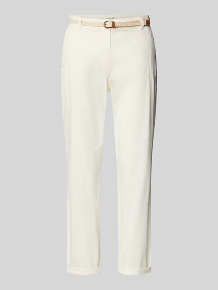 Productfoto, Casual Fit Chino met katoen van Christian Berg Woman, elastische mix, riem, korte pasvorm, crèmekleurige stof