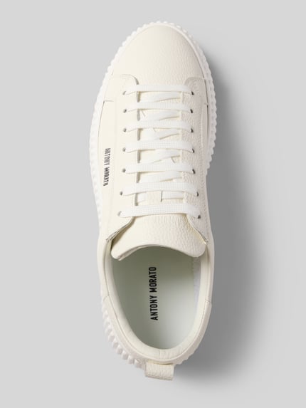 Productfoto, Sneaker uit leer model 'HOPPER' van Antony Morato voor heren, echt leer, afgeronde punt, vetersluiting, labeldetail, hakhoogte maat 44: 5 cm, schachthoogte maat 44: 8 cm, schachtbreedte maat 44: 7 cm, crème kleur, gestructureerd oppervlak, zicht van bovenaf