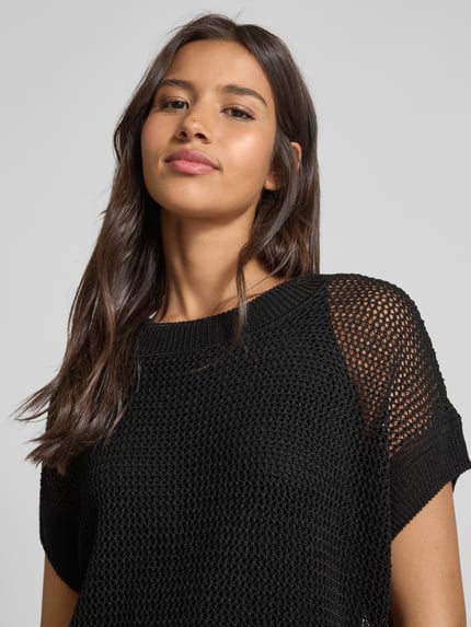 Milano Italy Häkelpullover aus Leinen-Viskose-Mix Black 3