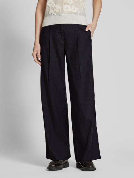 CAMBIO Straight Leg Bundfaltenhose aus Leinen-Mix Modell 'AMELIE' Marine 4