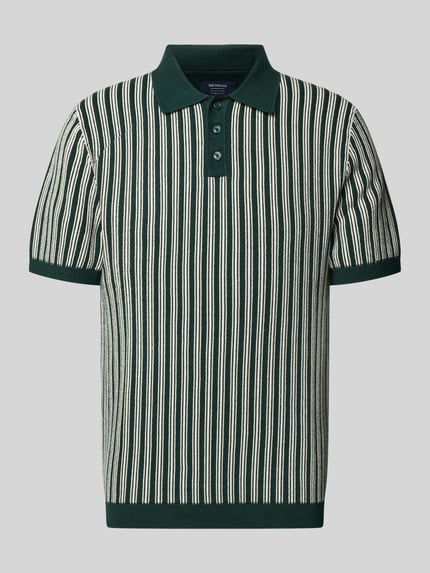Produktfoto, Regular Fit Poloshirt in Strick-Optik von MCNEAL aus Reiner Baumwolle, Polokragen, Kurzärmelig, grün-weiß gestreift