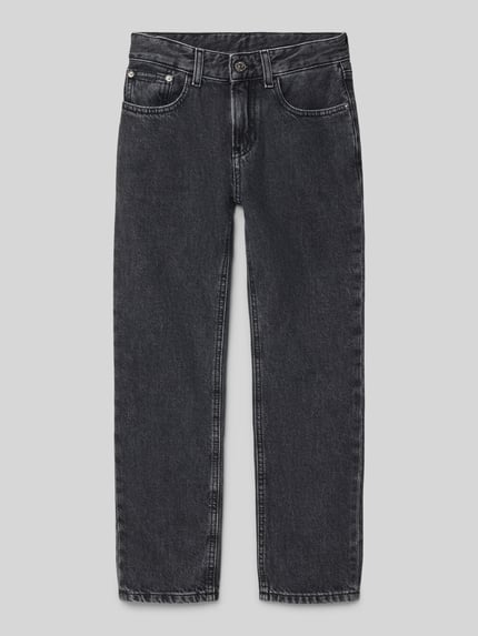 Produktfoto, schwarze Jeans mit 5-Pocket-Design von Calvin Klein Jeans, Reine Baumwolle, Gerader-Schnitt, Label-Detail, Kindergrößen