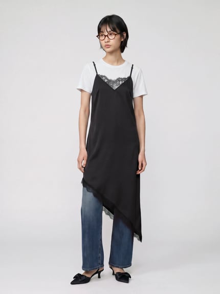 PIECES Fließendes Abendkleid mit asymmetrischem Saum Modell 'EVY' Black 1