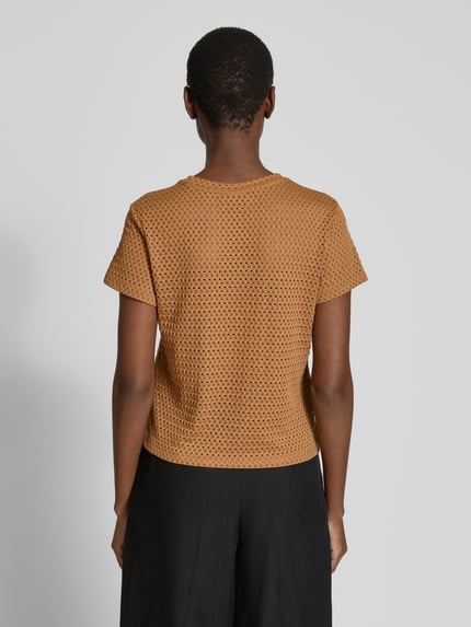 Jake*s Collection T-Shirt mit Lochmuster Mittelbraun 5