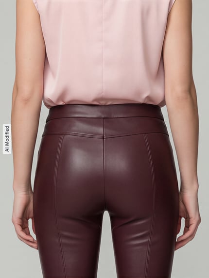 Raffaello Rossi Slim fit kunstleren broek van viscosemix model 'RESA' Bordeaux - 3