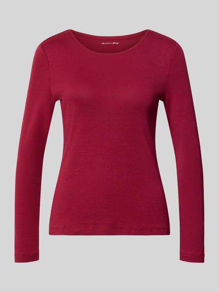 Produktfoto, Slim Fit Longsleeve aus reiner Baumwolle von Christian Berg Woman in Rot, taillierte Passform, Rundhalsausschnitt, glatte Struktur.