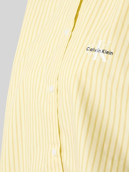 Productfoto, Regular Fit Pyjama-Oberteil aus reiner Baumwolle van Calvin Klein Underwear, geel-wit gestreept, popeline, cropped, lange mouwen, enkelrij knopen, borstlogo