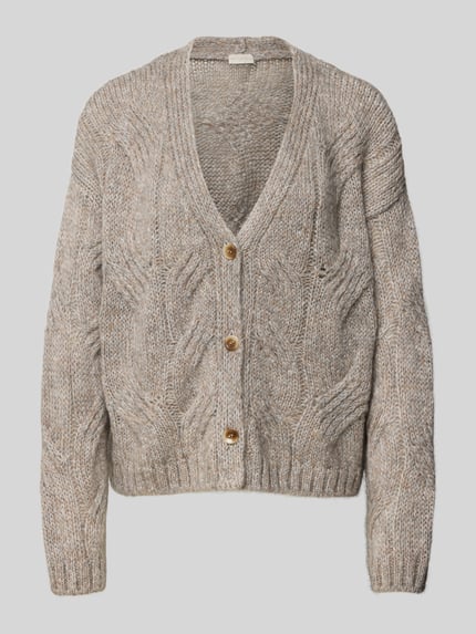 Milano Italy Strickjacke mit V-Ausschnitt und Knopfleiste Hellgrau 2
