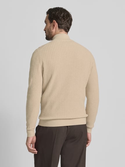 Männermodel draagt Strickpullover mit gerippten Abschlüssen van Christian Berg Men in beige, katoen, regular fit, rugaanzicht.