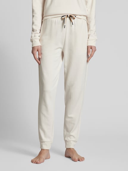 BOSS Relaxed fit sweatpants met tunnelkoord, model 'STRIPE' Offwhite - 4