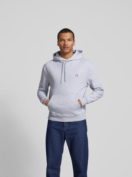 MAISON KITSUNÉ Bluza z kapturem z wyhaftowanym logo Jasnoszary melanż 4