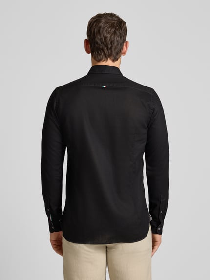 FIL NOIR Regular Fit Business-Hemd aus Leinen-Baumwoll-Mix Modell 'ROMA' Black 5