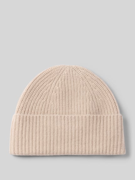 Produktfoto, Mütze aus reinem Kaschmir van Christian Berg Men, Grof tricot in beige met brede omslag, herenaccessoire