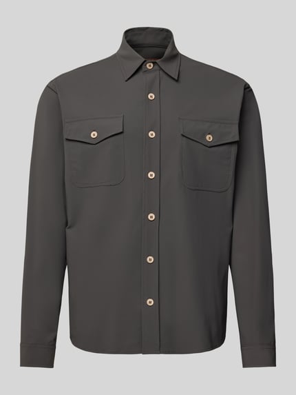 Produktfoto, Hemdjacke mit knoopsluiting van CRUNA in donkergrijs, materiaalmix met stretch, regular fit, kentkraag, borstzakken met knoopsluiting, ruglengte maat 50: 77 cm
